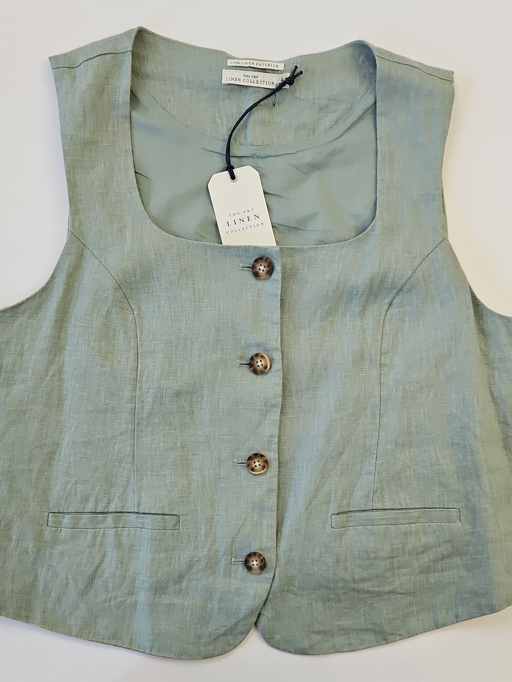 Abercrombie & Fitch Light Sage Linen Button Front Vest